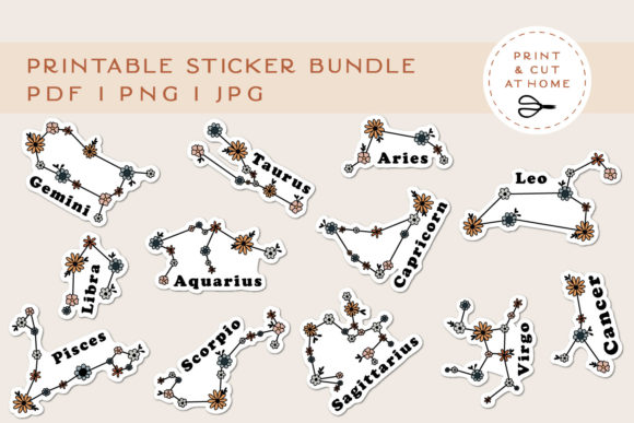 Download Floral Sticker Bundle | Flower Zodiac Printable Stickers - Sticker Collection