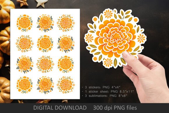 Download Marigold Flower Printable PNG Stickers - Sticker Collection