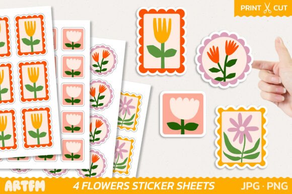 Download Retro Flowers Planner Sticker Sheets - Sticker Collection