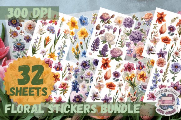 Download Floral Sticker Sheet BUNDLE 32 Sheets - Sticker Collection