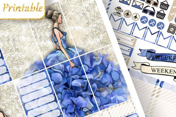 Download Planner Stickers Blue Dress Flower Girl - Sticker Collection
