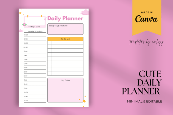 Download Cute Girly Daily Planner Template Canva - Cute Collection