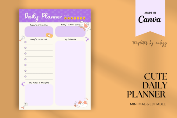 Download FREE Cat Themed Cute Daily Planner Canva - Cute Collection