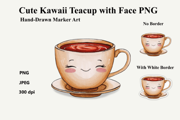 Download Cute Kawaii Teacup with Face PNG - Cute Collection