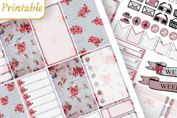 Download Big Planner Stickers Vintage Flower Pink - Sticker Collection