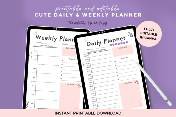 Download Cute Daily &amp; Weekly Planner Template - Cute Collection