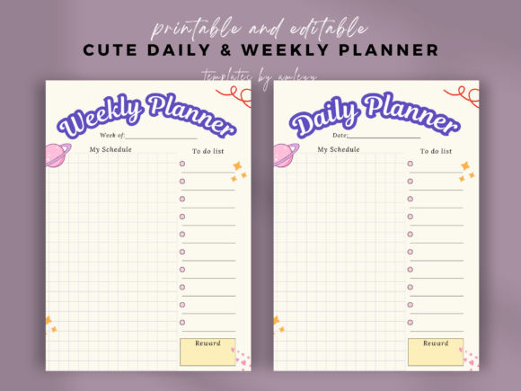 Download Cute Simple Daily &amp; Weekly Planner Canva - Cute Collection