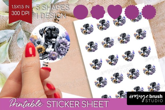 Download Boxer Dog Floral Printable Sticker Sheet - Sticker Collection