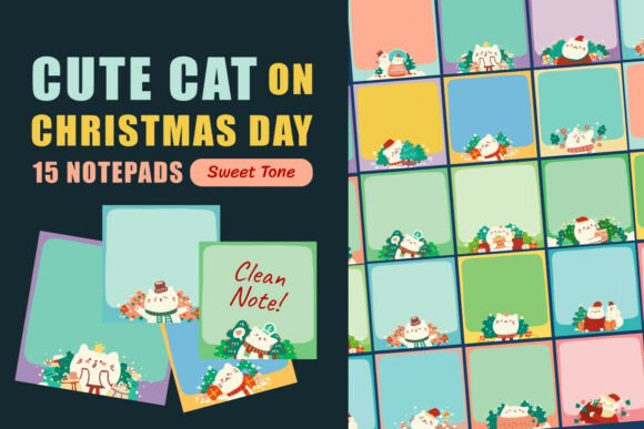 Download 15 Cute Cat Christmas Notepad PNG Set - Cute Collection