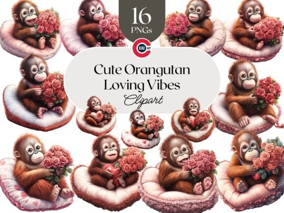 Download Cute Playful Orangutan with Roses PNGs - Cute Collection