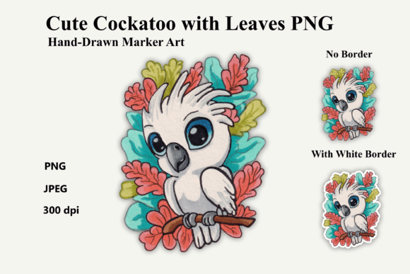 Download Cute Cartoon Cockatoo with Leaves PNG - Cute Collection