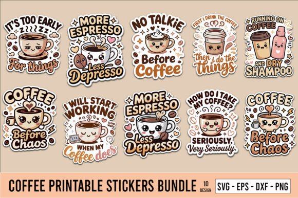 Download Coffee Printable Stickers Bundle - Sticker Collection