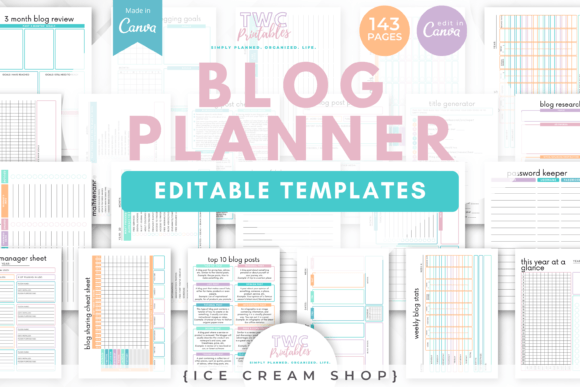 Download Blog Planner Canva Templates | ICE CREAM - Blog planner Collection