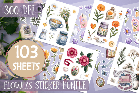 Download Flower Sticker Sheet Bundle 103 Sheets - Sticker Collection