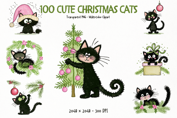 Download Cute Christmas Cats PNG Clipart Bundle - Cute Collection