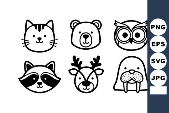 Download Cute Animal Face Icons Simple Black Line - Cute Collection