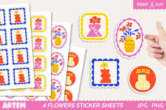 Download Retro Flowers Planner Sticker Sheets - Sticker Collection