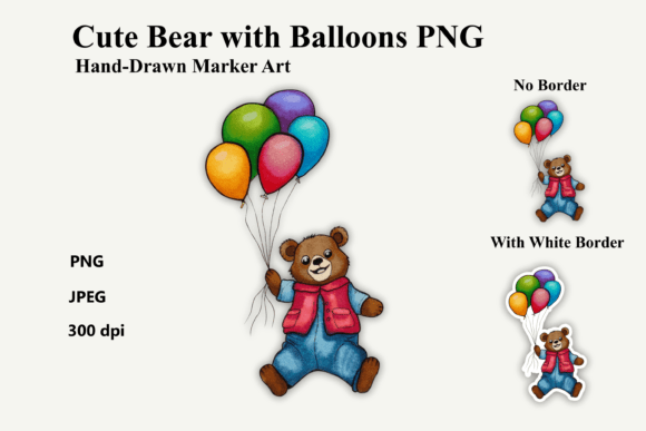 Download Cute Cartoon Bear with Balloons PNG - Cute Collection