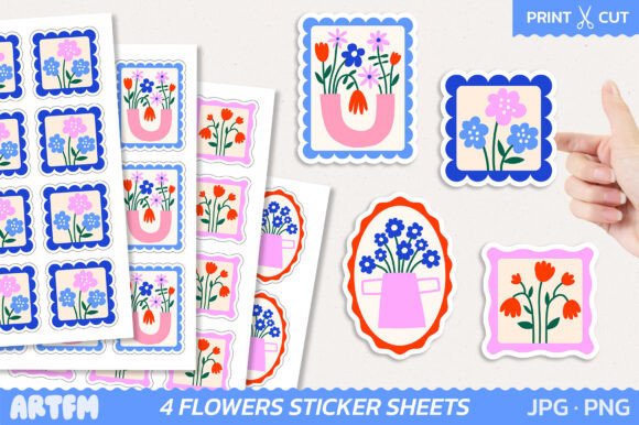 Download Retro Flowers Sticker Sheets - Sticker Collection