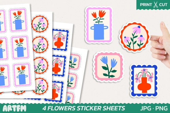 Download Retro Flowers Sticker Sheets - Sticker Collection