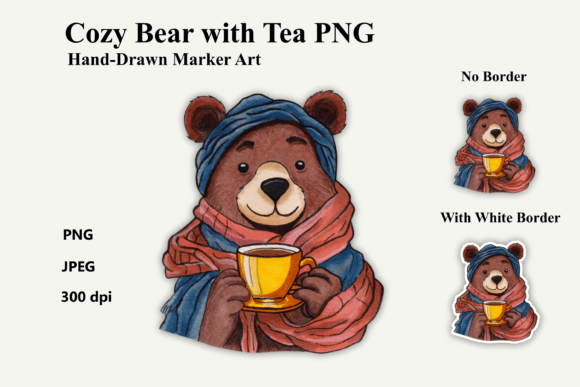 Download Cute Cartoon Cozy Bear with Tea PNG - Cute Collection