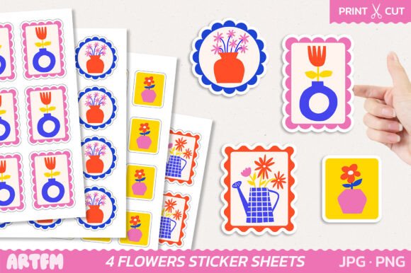 Download Retro Flowers Stamps Sticker Sheets - Sticker Collection