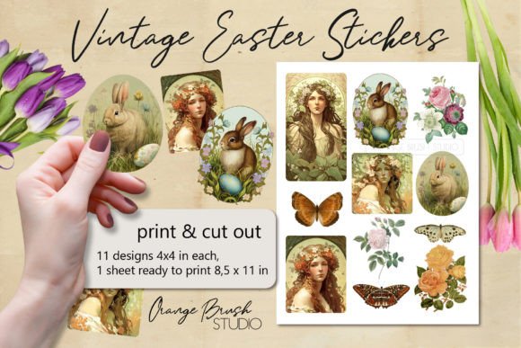 Download Vintage Easter Stickers Printable PNG - Sticker Collection